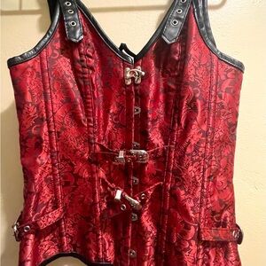 Red Brocade Corset with Black Trim